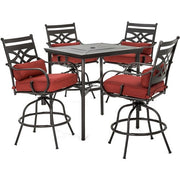 Hanover - Montclair 5pc High Dining: 4 Swivel Chairs, 33" Square High Dining Table - Chili Red/Brown-United Backyard