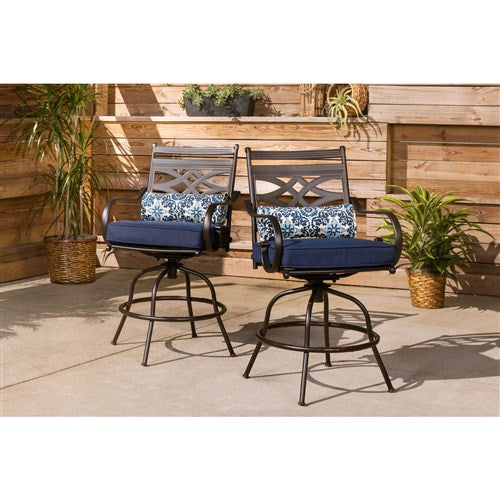 Hanover - Montclair 5pc High Dining: 4 Swivel Chairs, 33" Square High Dining Table - Navy/Brown-United Backyard