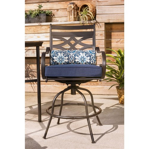 Hanover - Montclair 5pc High Dining: 4 Swivel Chairs, 33" Square High Dining Table - Navy/Brown-United Backyard