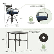 Hanover - Montclair 5pc High Dining: 4 Swivel Chairs, 33" Square High Dining Table - Navy/Brown-United Backyard