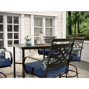 Hanover - Montclair 5pc High Dining: 4 Swivel Chairs, 33" Square High Dining Table - Navy/Brown-United Backyard