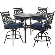 Hanover - Montclair 5pc High Dining: 4 Swivel Chairs, 33" Square High Dining Table - Navy/Brown-United Backyard