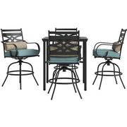 Hanover - Montclair 5pc High Dining: 4 Swivel Chairs, 33" Square High Dining Table - Ocean Blue/Brown-United Backyard