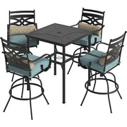 Hanover - Montclair 5pc High Dining: 4 Swivel Chairs, 33" Square High Dining Table - Ocean Blue/Brown-United Backyard