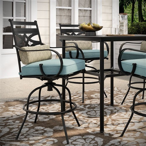 Hanover - Montclair 5pc High Dining: 4 Swivel Chairs, 33" Square High Dining Table - Ocean Blue/Brown-United Backyard