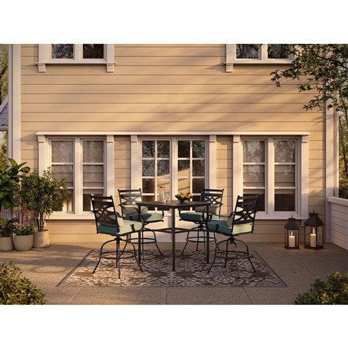 Hanover - Montclair 5pc High Dining: 4 Swivel Chairs, 33" Square High Dining Table - Ocean Blue/Brown-United Backyard