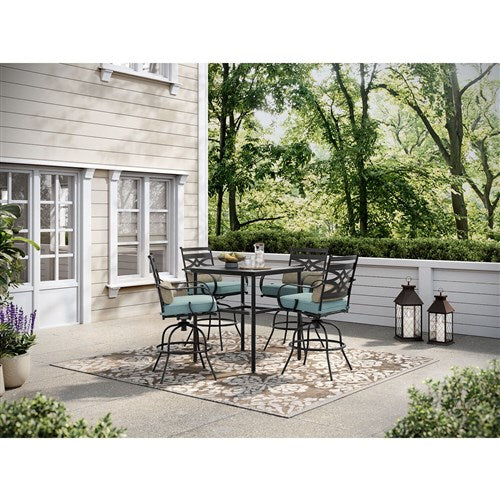 Hanover - Montclair 5pc High Dining: 4 Swivel Chairs, 33" Square High Dining Table - Ocean Blue/Brown-United Backyard