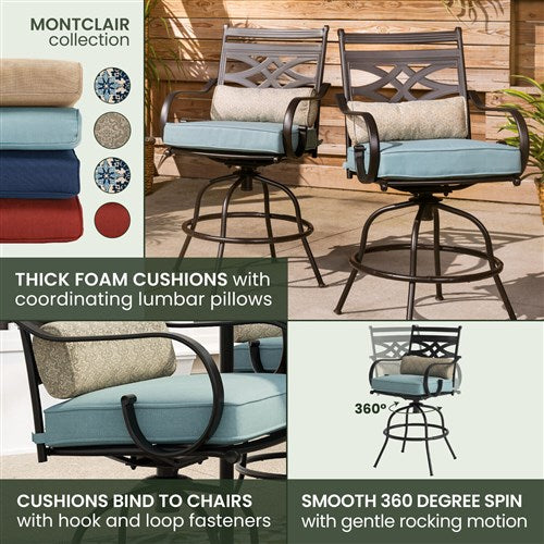 Hanover - Montclair 5pc High Dining: 4 Swivel Chairs, 33" Square High Dining Table - Ocean Blue/Brown-United Backyard