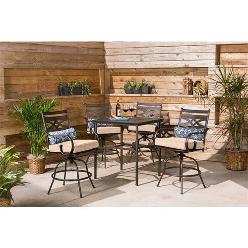 Hanover - Montclair 5pc High Dining: 4 Swivel Chairs, 33" Square High Dining Table - Tan/Brown-United Backyard