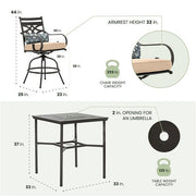 Hanover - Montclair 5pc High Dining: 4 Swivel Chairs, 33" Square High Dining Table - Tan/Brown-United Backyard