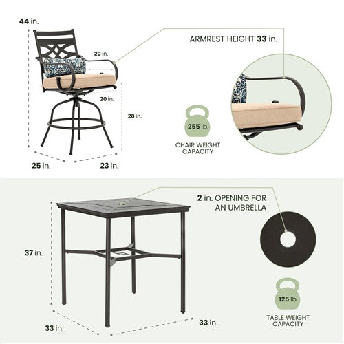 Hanover - Montclair 5pc High Dining: 4 Swivel Chairs, 33" Square High Dining Table - Tan/Brown-United Backyard