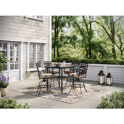 Hanover - Montclair 5pc High Dining: 4 Swivel Chairs, 33" Square High Dining Table - Tan/Brown-United Backyard