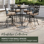 Hanover - Montclair 5pc High Dining: 4 Swivel Chairs, 33" Square High Dining Table - Tan/Brown-United Backyard