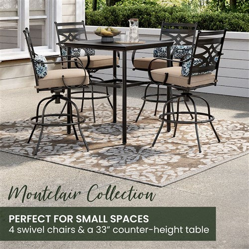 Hanover - Montclair 5pc High Dining: 4 Swivel Chairs, 33" Square High Dining Table - Tan/Brown-United Backyard