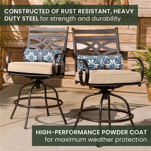 Hanover - Montclair 5pc High Dining: 4 Swivel Chairs, 33" Square High Dining Table - Tan/Brown-United Backyard