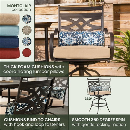 Hanover - Montclair 5pc High Dining: 4 Swivel Chairs, 33" Square High Dining Table - Tan/Brown-United Backyard