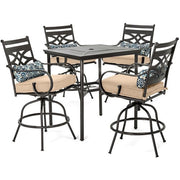 Hanover - Montclair 5pc High Dining: 4 Swivel Chairs, 33" Square High Dining Table - Tan/Brown-United Backyard
