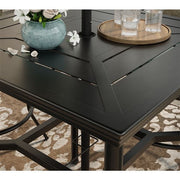 Hanover - Montclair 5pc High Dining: 4 Swivel Chairs, 33" Square High Table, Umbrella & Base - Ocean Blue/Brown-United Backyard