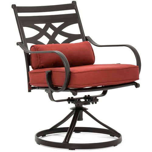 Hanover - Montclair 7pc: 6 Swivel Rockers, 40x66" Dining Table - Chili Red/Brown-United Backyard