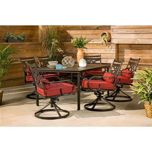 Hanover - Montclair 7pc: 6 Swivel Rockers, 40x66" Dining Table - Chili Red/Brown-United Backyard