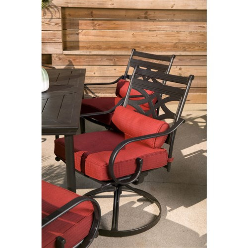 Hanover - Montclair 7pc: 6 Swivel Rockers, 40x66" Dining Table - Chili Red/Brown-United Backyard