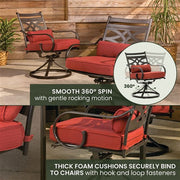 Hanover - Montclair 7pc: 6 Swivel Rockers, 40x66" Dining Table - Chili Red/Brown-United Backyard