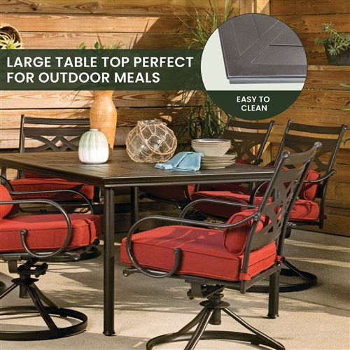 Hanover - Montclair 7pc: 6 Swivel Rockers, 40x66" Dining Table - Chili Red/Brown-United Backyard