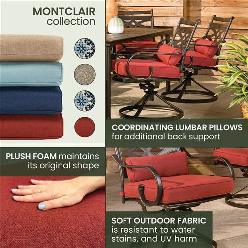 Hanover - Montclair 7pc: 6 Swivel Rockers, 40x66" Dining Table - Chili Red/Brown-United Backyard