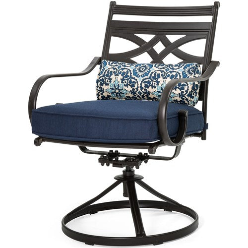 Hanover - Montclair 7pc: 6 Swivel Rockers, 40x66" Dining Table - Navy/Brown-United Backyard