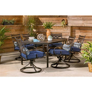 Hanover - Montclair 7pc: 6 Swivel Rockers, 40x66" Dining Table - Navy/Brown-United Backyard
