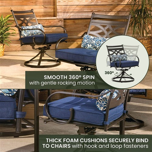 Hanover - Montclair 7pc: 6 Swivel Rockers, 40x66" Dining Table - Navy/Brown-United Backyard