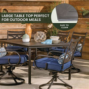 Hanover - Montclair 7pc: 6 Swivel Rockers, 40x66" Dining Table - Navy/Brown-United Backyard