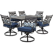 Hanover - Montclair 7pc: 6 Swivel Rockers, 40x66" Dining Table - Navy/Brown-United Backyard