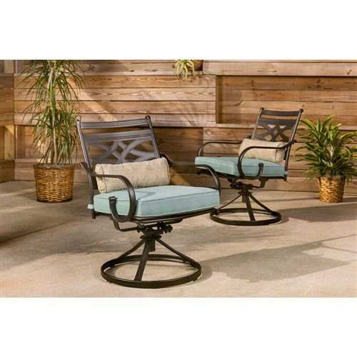 Hanover - Montclair 7pc: 6 Swivel Rockers, 40x66" Dining Table - Ocean Blue/Brown-United Backyard