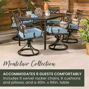 Hanover - Montclair 7pc: 6 Swivel Rockers, 40x66" Dining Table - Ocean Blue/Brown-United Backyard