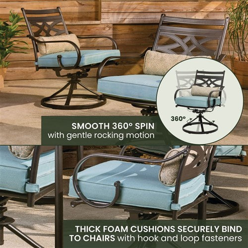 Hanover - Montclair 7pc: 6 Swivel Rockers, 40x66" Dining Table - Ocean Blue/Brown-United Backyard