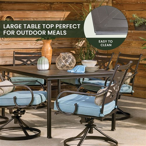 Hanover - Montclair 7pc: 6 Swivel Rockers, 40x66" Dining Table - Ocean Blue/Brown-United Backyard