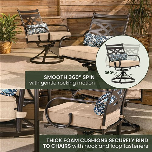 Hanover - Montclair 7pc: 6 Swivel Rockers, 40x66" Dining Table - Tan/Brown-United Backyard