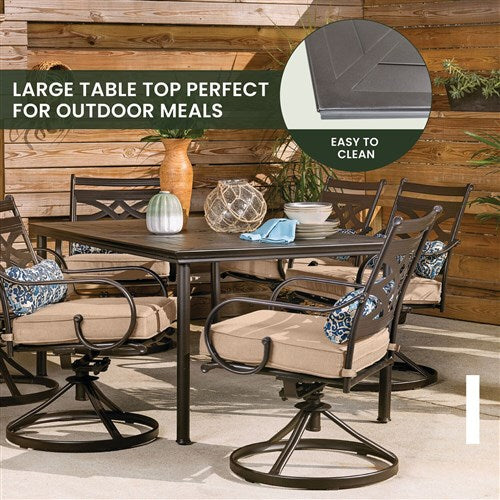 Hanover - Montclair 7pc: 6 Swivel Rockers, 40x66" Dining Table - Tan/Brown-United Backyard