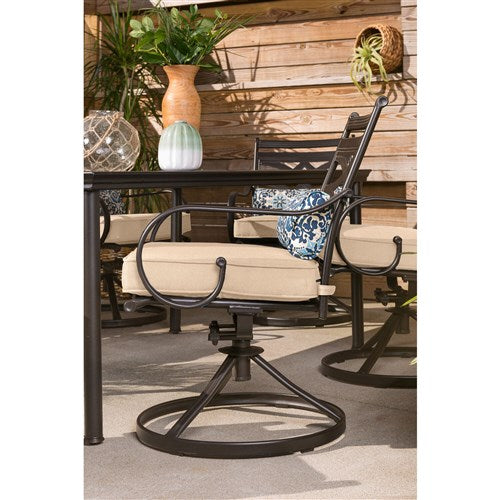 Hanover - Montclair 7pc: 6 Swivel Rockers, 40x66" Dining Table - Tan/Brown-United Backyard