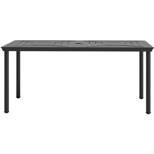 Hanover - Montclair 7pc: 6 Swivel Rockers, 40x66" Dining Table, Umbrella & Base - Navy/Brown-United Backyard