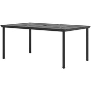 Hanover - Montclair 7pc: 6 Swivel Rockers, 40x66" Dining Table, Umbrella & Base - Navy/Brown-United Backyard