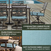 Hanover - Montclair 7pc: 6 Swivel Rockers, 40x66" Dining Table, Umbrella & Base - Ocean Blue/Brown-United Backyard