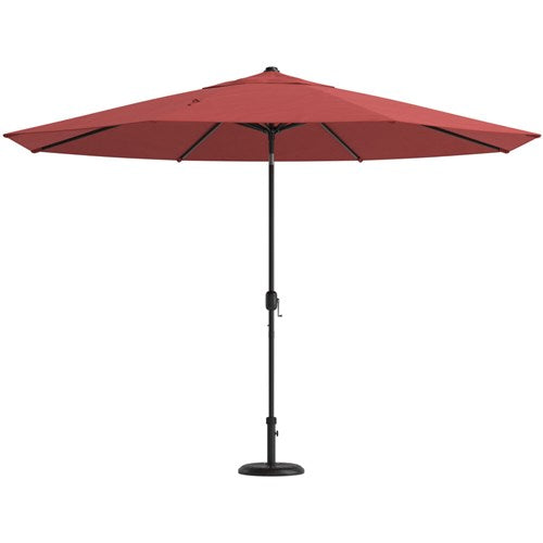 Hanover - Montclair 9pc: 8 Swivel Rockers, 42"x84" Dining Table, Umbrella, Base - Chili Red/Brown-United Backyard