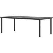 Hanover - Montclair 9pc: 8 Swivel Rockers, 42"x84" Dining Table, Umbrella, Base - Chili Red/Brown-United Backyard