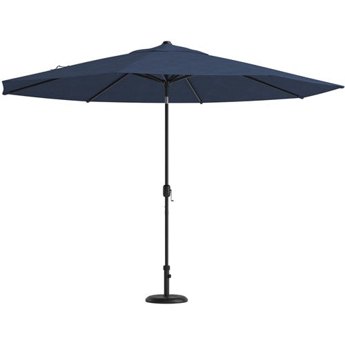 Hanover - Montclair 9pc: 8 Swivel Rockers, 42"x84" Dining Table, Umbrella, Base - Navy/Brown-United Backyard