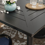 Hanover - Montclair 9pc: 8 Swivel Rockers, 42"x84" Dining Table, Umbrella, Base - Navy/Brown-United Backyard