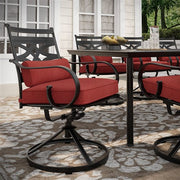 Hanover - Montclair 9pc: 8 Swivel Rockers, 42"x84" Rectangle Dining Table - Chili Red/Brown-United Backyard