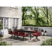 Hanover - Montclair 9pc: 8 Swivel Rockers, 42"x84" Rectangle Dining Table - Chili Red/Brown-United Backyard
