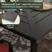 Hanover - Montclair 9pc: 8 Swivel Rockers, 42"x84" Rectangle Dining Table - Chili Red/Brown-United Backyard